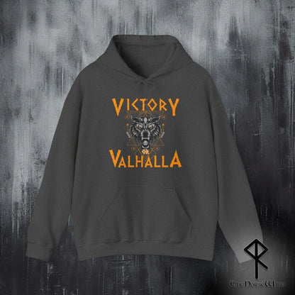 Victory or Valhalla Viking Hoodie, Fenrir Wolf Norse Sweatshirt