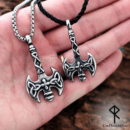Viking Axe Necklace – Celtic Triquetra Double Axe Pendant