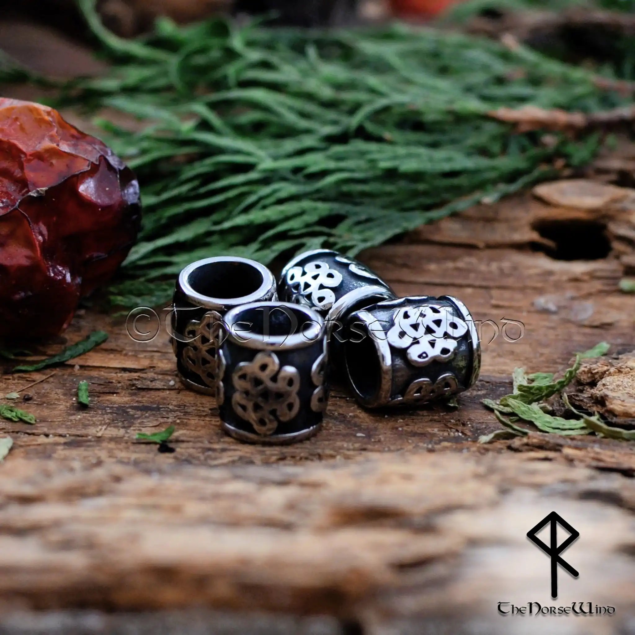 Bronze Norse Viking Celtic Nordic Raven Head Beard Beads Rings