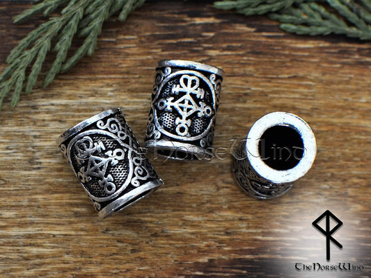 Viking Beard Beads, Norse Love Compass Symbol, Vegvisir Hair Rings