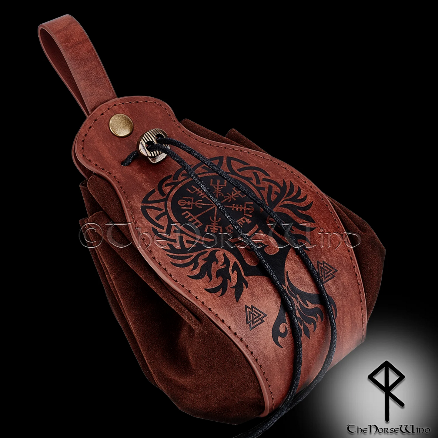 Vegvisir & Raven Viking Leather Belt Pouch Bag