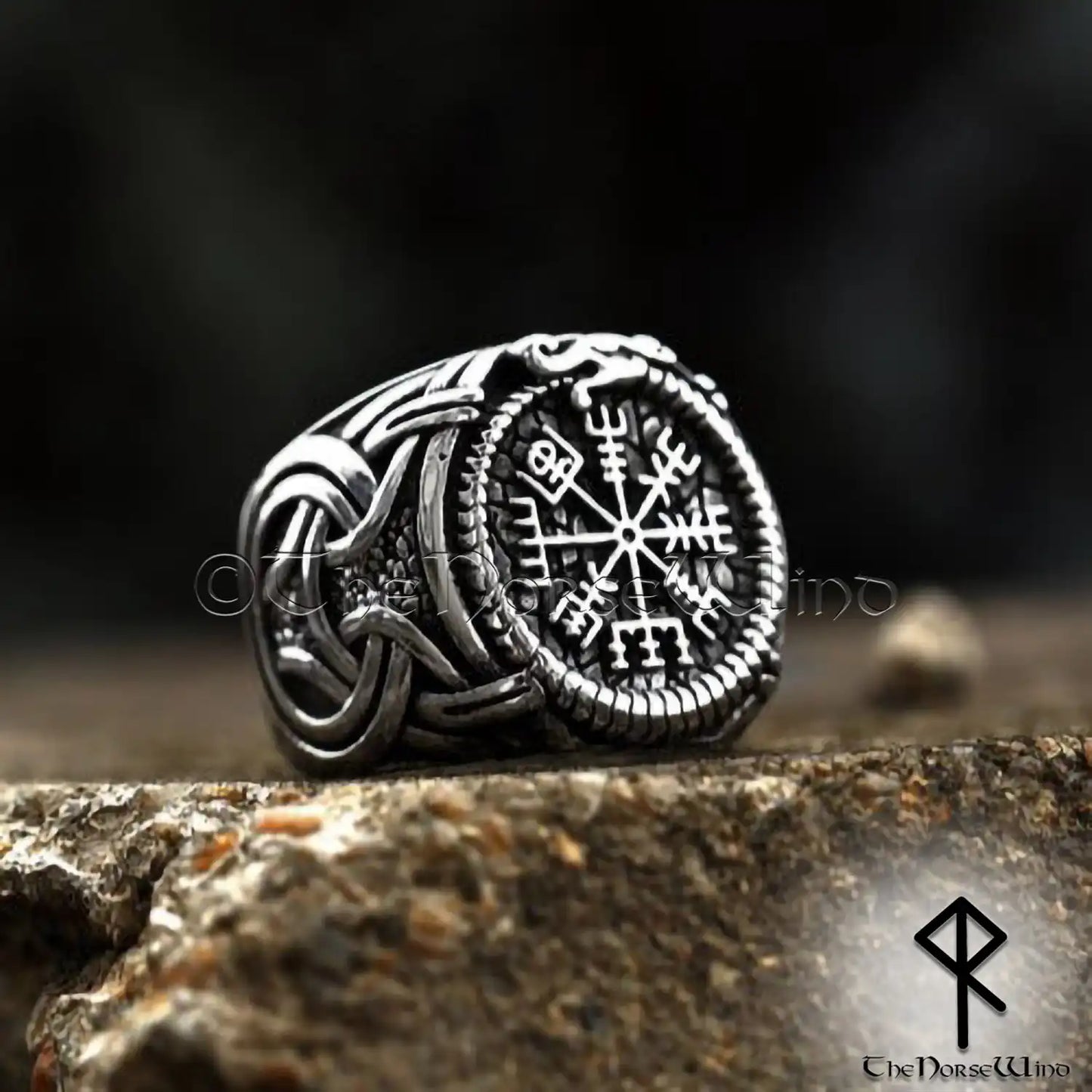 Vegvisir Viking Compass Ring, Solid Stainless Steel