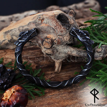 Viking Dragon Bracelet – Hand Forged Norse Nidhogg Arm Ring - The Norse Wind