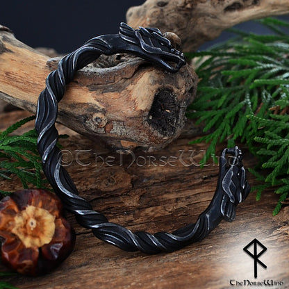 Viking Dragon Bracelet – Hand Forged Norse Nidhogg Arm Ring - The Norse Wind