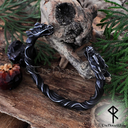 Viking Dragon Bracelet – Hand Forged Norse Nidhogg Arm Ring - The Norse Wind
