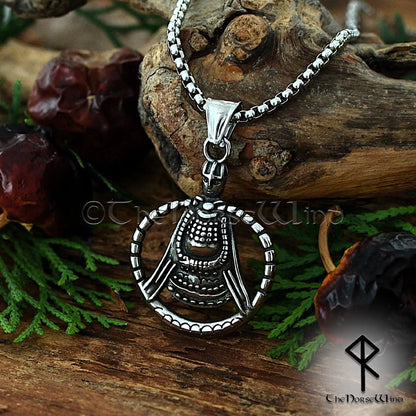 Viking Freya Necklace featuring a Norse amulet inspired by the historic Aska artifact in Sweden, crafted from stainless steel with leather and metal chain options