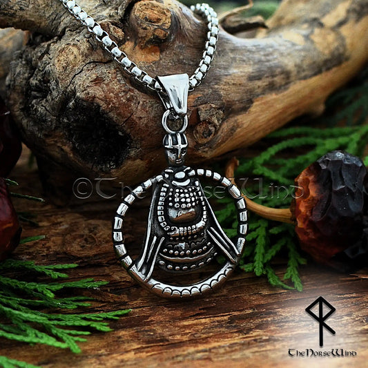 Viking Freya Necklace featuring a Norse amulet inspired by the historic Aska artifact in Sweden, crafted from stainless steel with leather and metal chain options