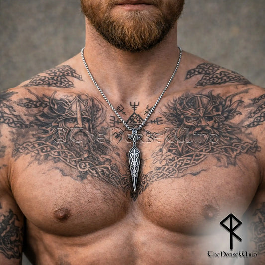 Gungnir Viking Necklace - Odin's Spear Stainless Steel Arrowhead Norse Pendant