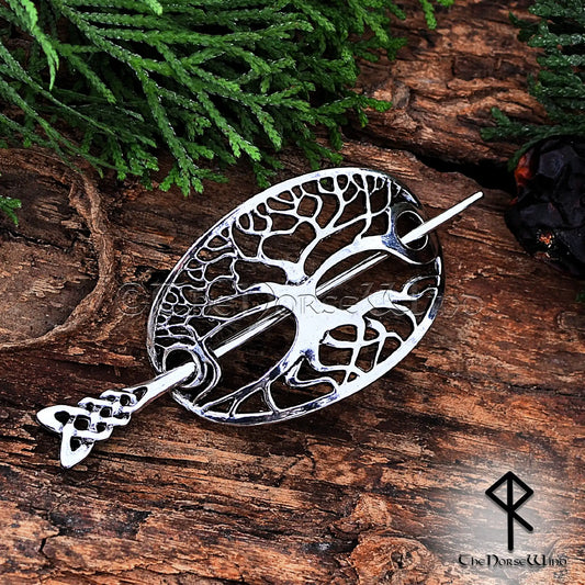 Yggdrasil Hairpin, Viking Hair Clip with Norse Tree of Life & Celtic Knots