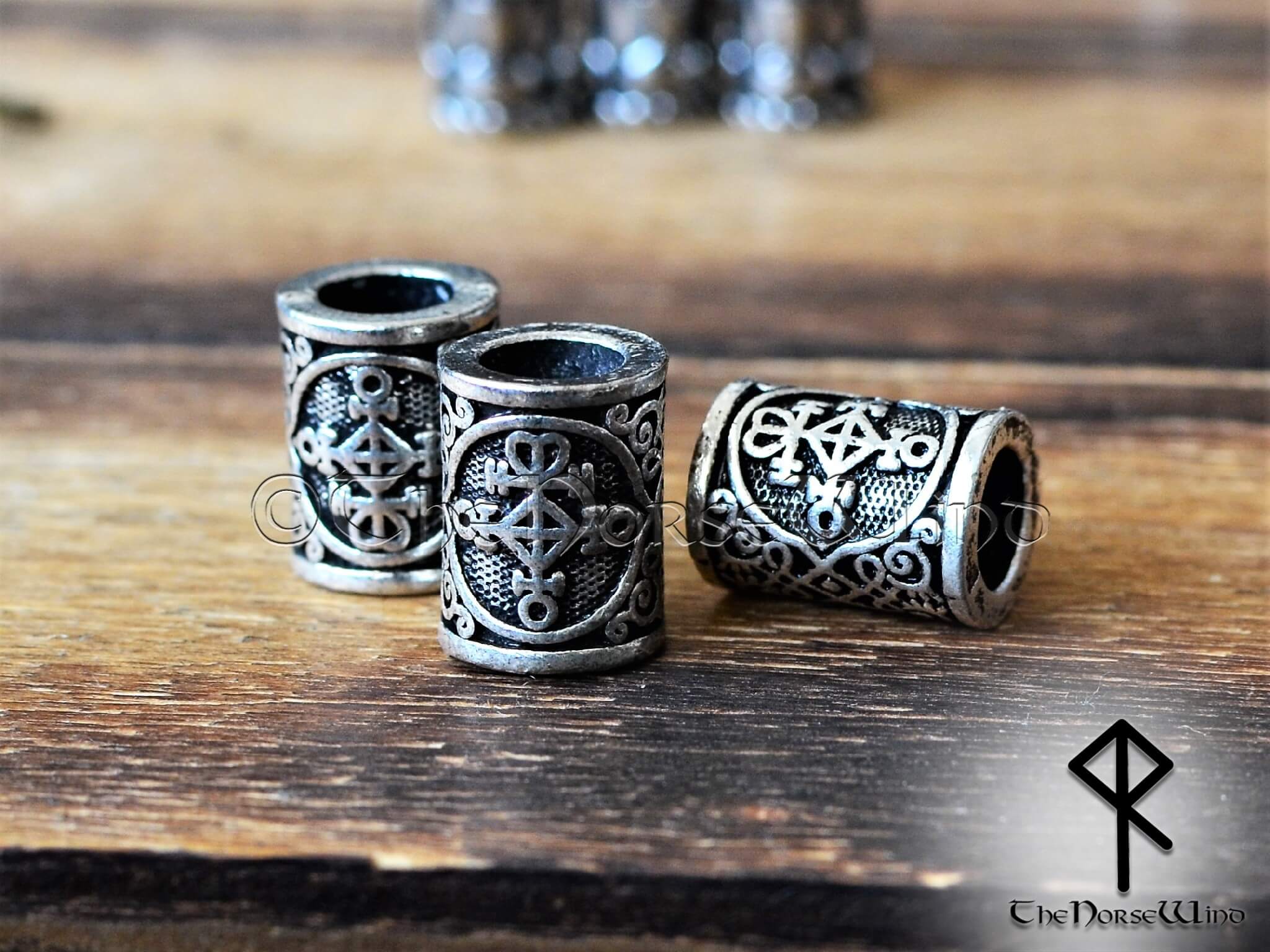 Viking Beard Beads, Norse Love Compass Symbol, Vegvisir Hair Rings (one) Bead