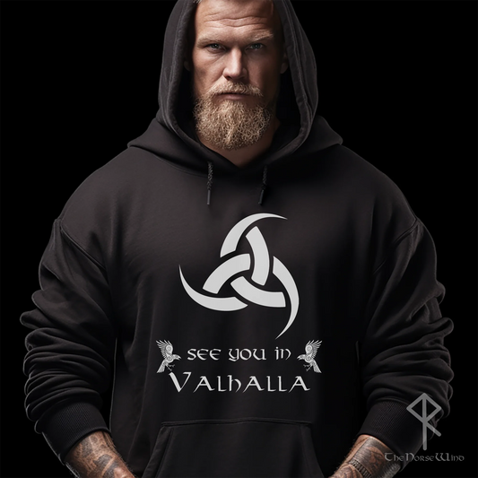 Viking Hoodie - Triple Horn of Odin, Horned Triskele Norse Sweatshirt