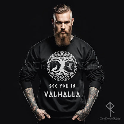 Viking Valhalla Sweatshirt - Yggdrasil with Wolf and Raven