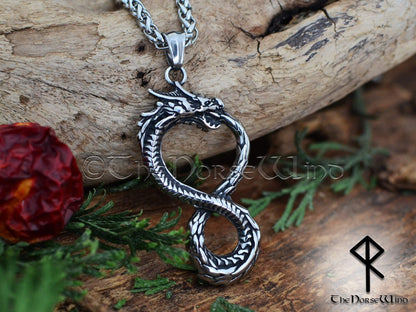 Viking Dragon Necklace, Norse Serpent Jormungandr Pendant