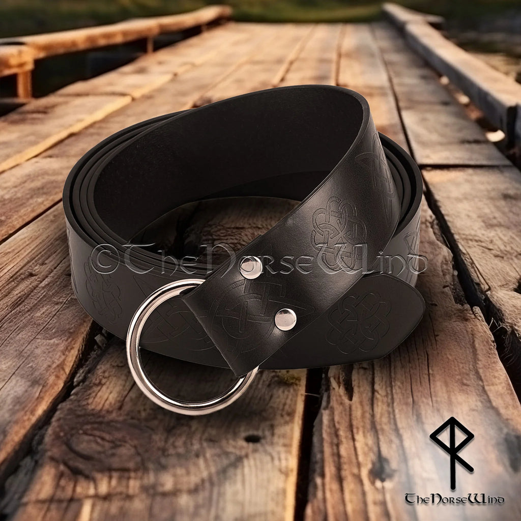 Viking Leather Belt with Celtic Knots - The Norse Wind