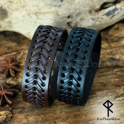 Viking Leather Bracelet – Adjustable Braided Cuff in Black or Brown
