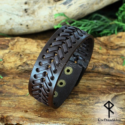 Viking Leather Bracelet – Adjustable Braided Cuff in Black or Brown