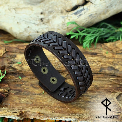 Viking Leather Bracelet – Adjustable Braided Cuff in Black or Brown