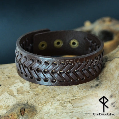 Viking Leather Bracelet – Adjustable Braided Cuff in Black or Brown