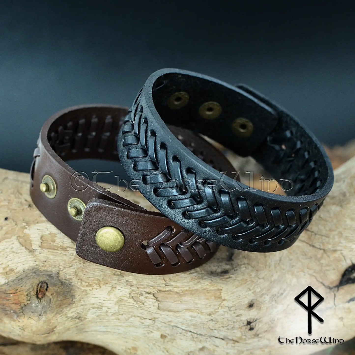 Viking Leather Bracelet – Adjustable Braided Cuff in Black or Brown