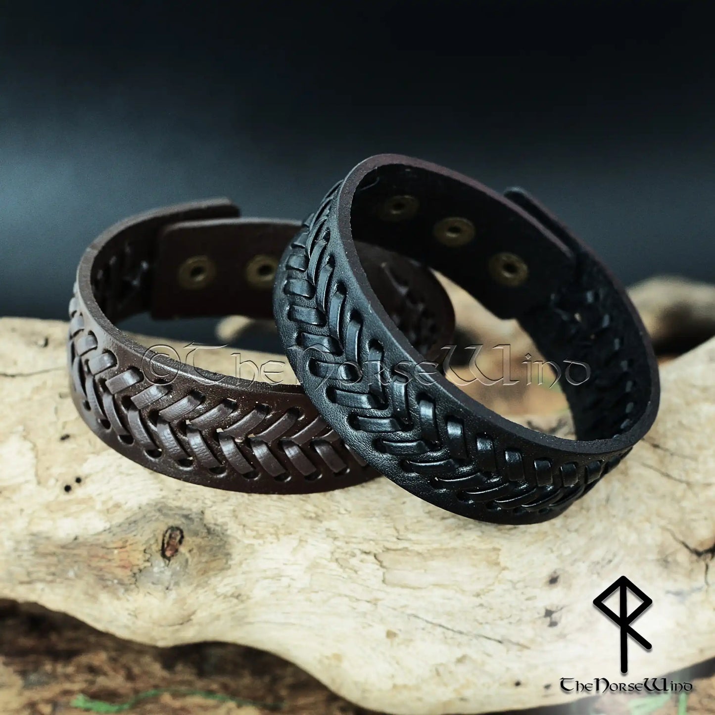 Viking Leather Bracelet – Adjustable Braided Cuff in Black or Brown