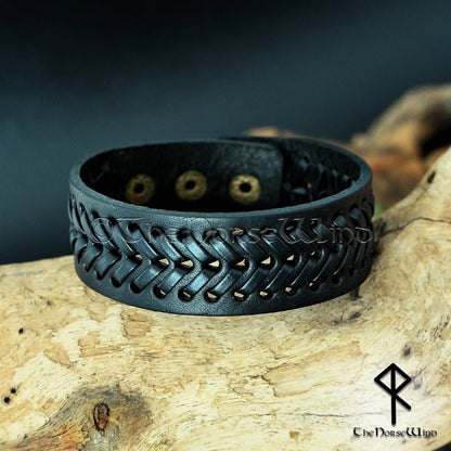 Viking Leather Bracelet – Adjustable Braided Cuff in Black or Brown