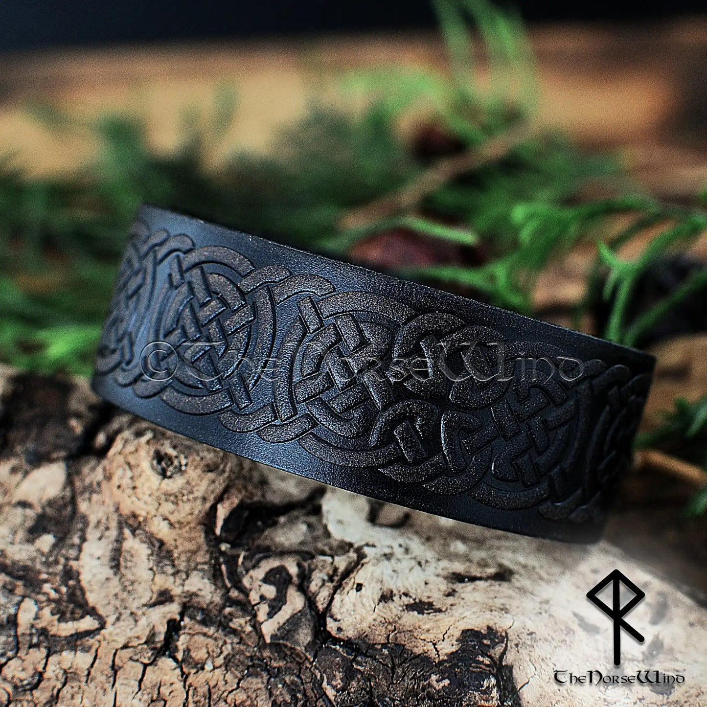 Viking Leather Bracelet with Celtic Knotwork – Adjustable Norse Cuff