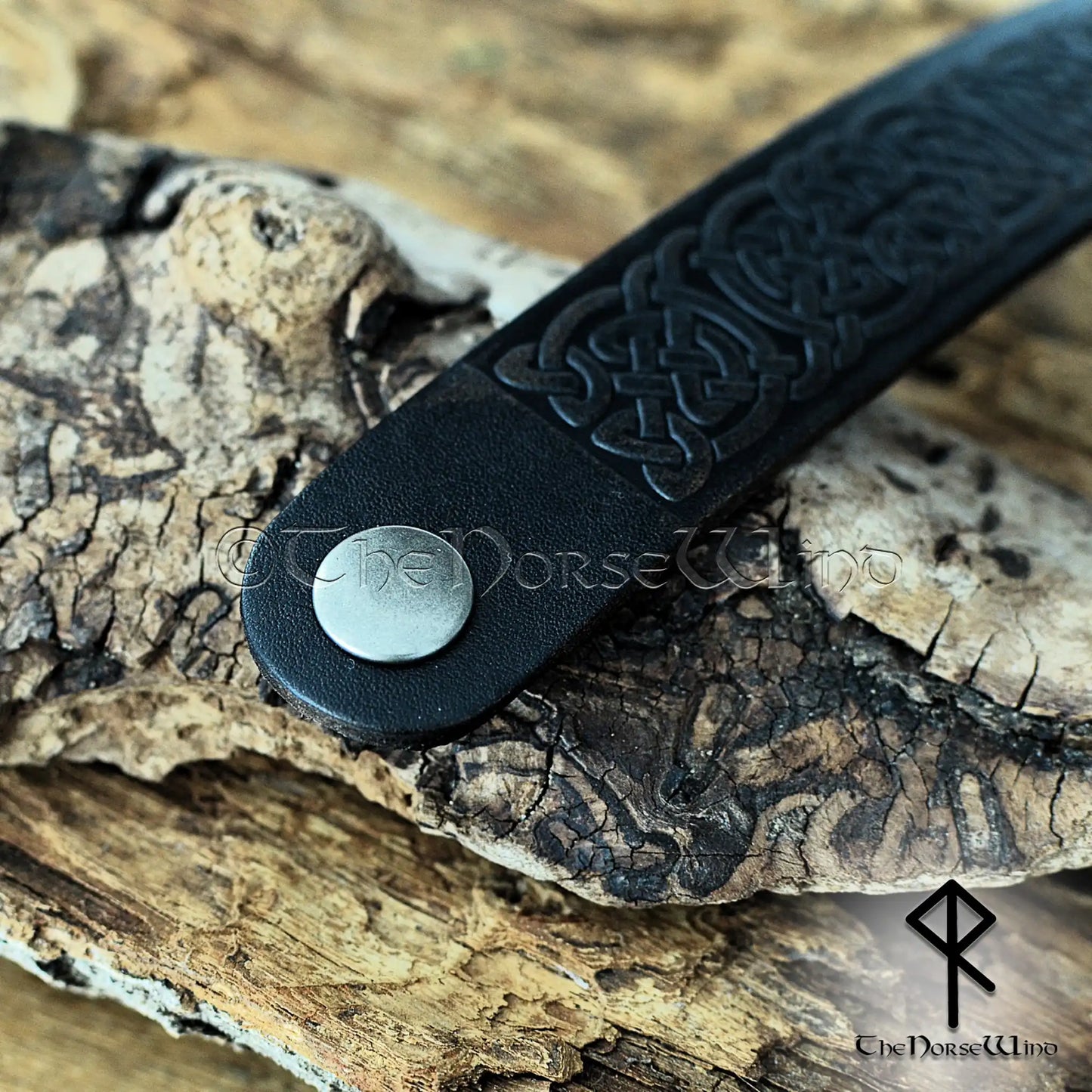 Viking Leather Bracelet with Celtic Knotwork – Adjustable Norse Cuff