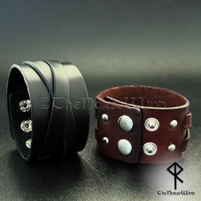 Viking Leather Bracelet - Men's Leather Wrap Cuff in Black or Brown