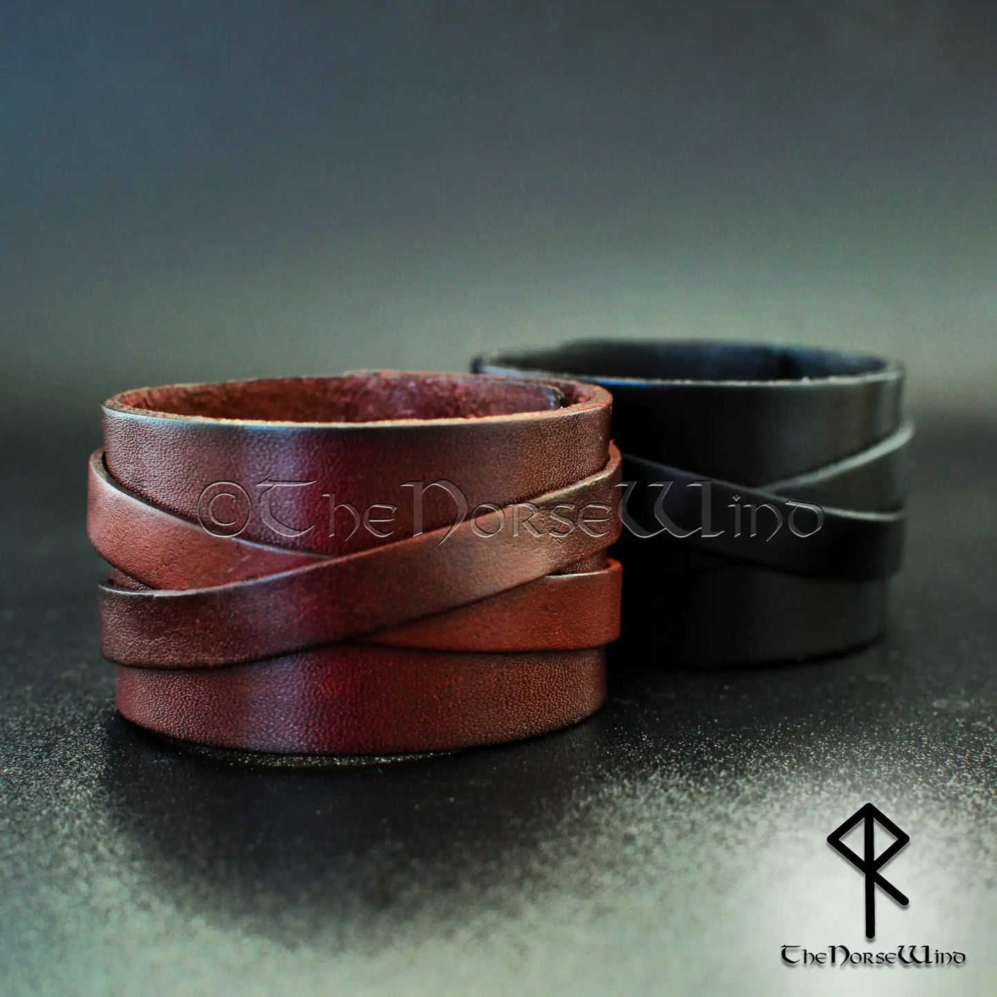 Viking Leather Bracelet - Men's Leather Wrap Cuff in Black or Brown
