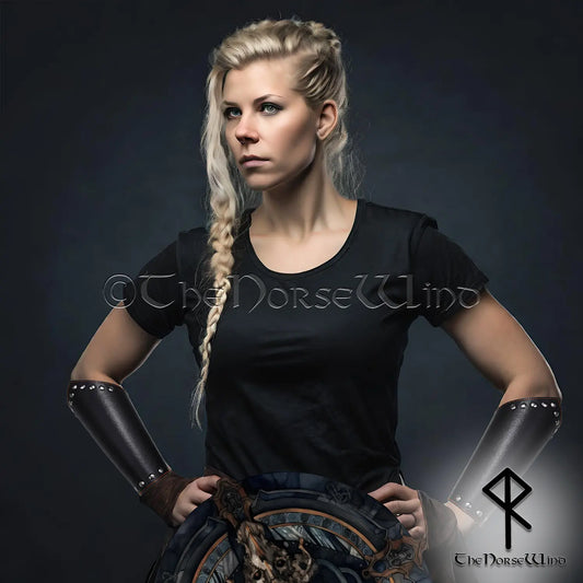 Medieval Leather Bracers, Viking Arm Guards in Black/Brown - LARP Armor - The Norse Wind