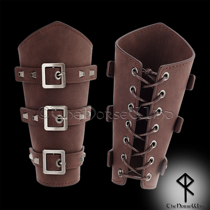 Viking Leather Bracers, Medieval Arm Guards in Black/Brown - LARP Armor
