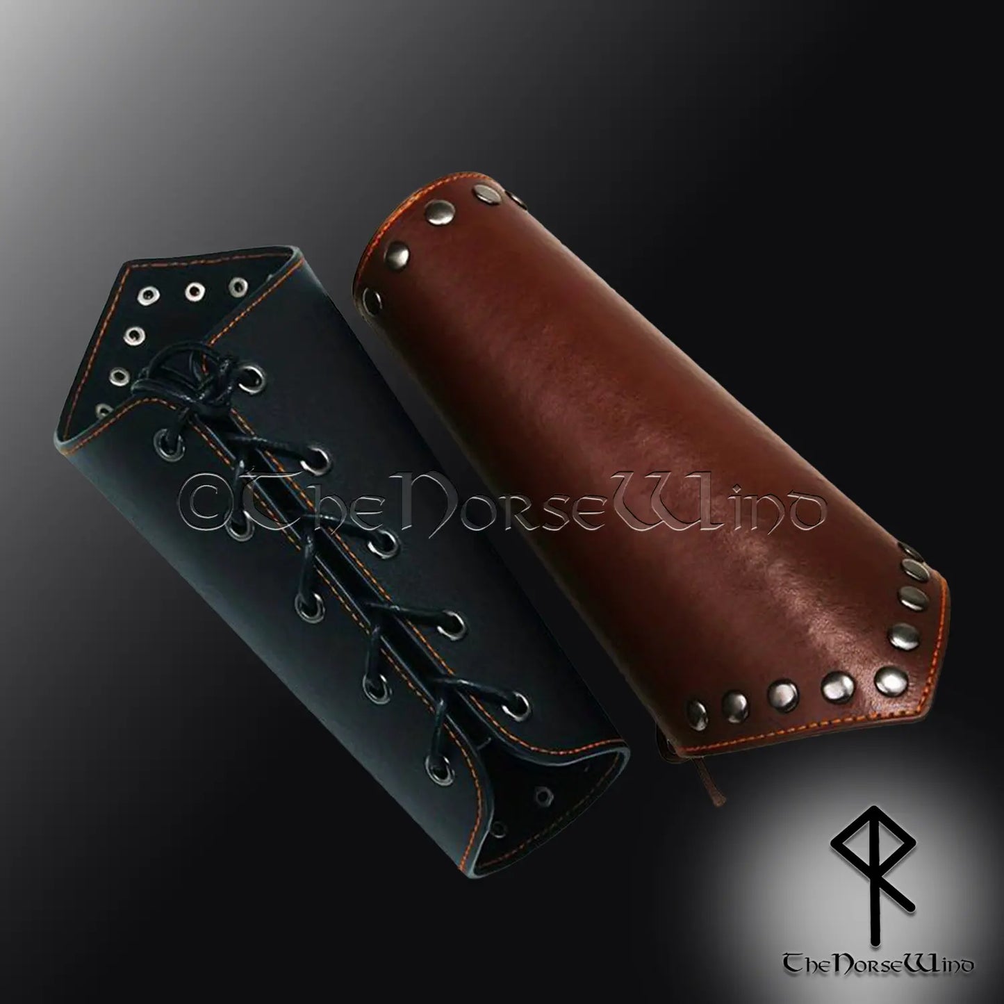 Medieval Leather Bracers, Viking Arm Guards in Black/Brown - LARP Armor
