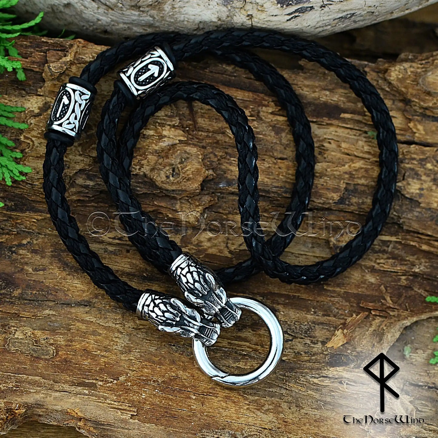 Fenrir Wolf Viking Leather Necklace – Custom O-Ring & Runes