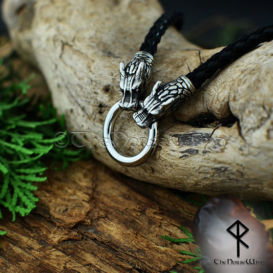 Fenrir Wolf Viking Leather Necklace – Custom O-Ring & Runes