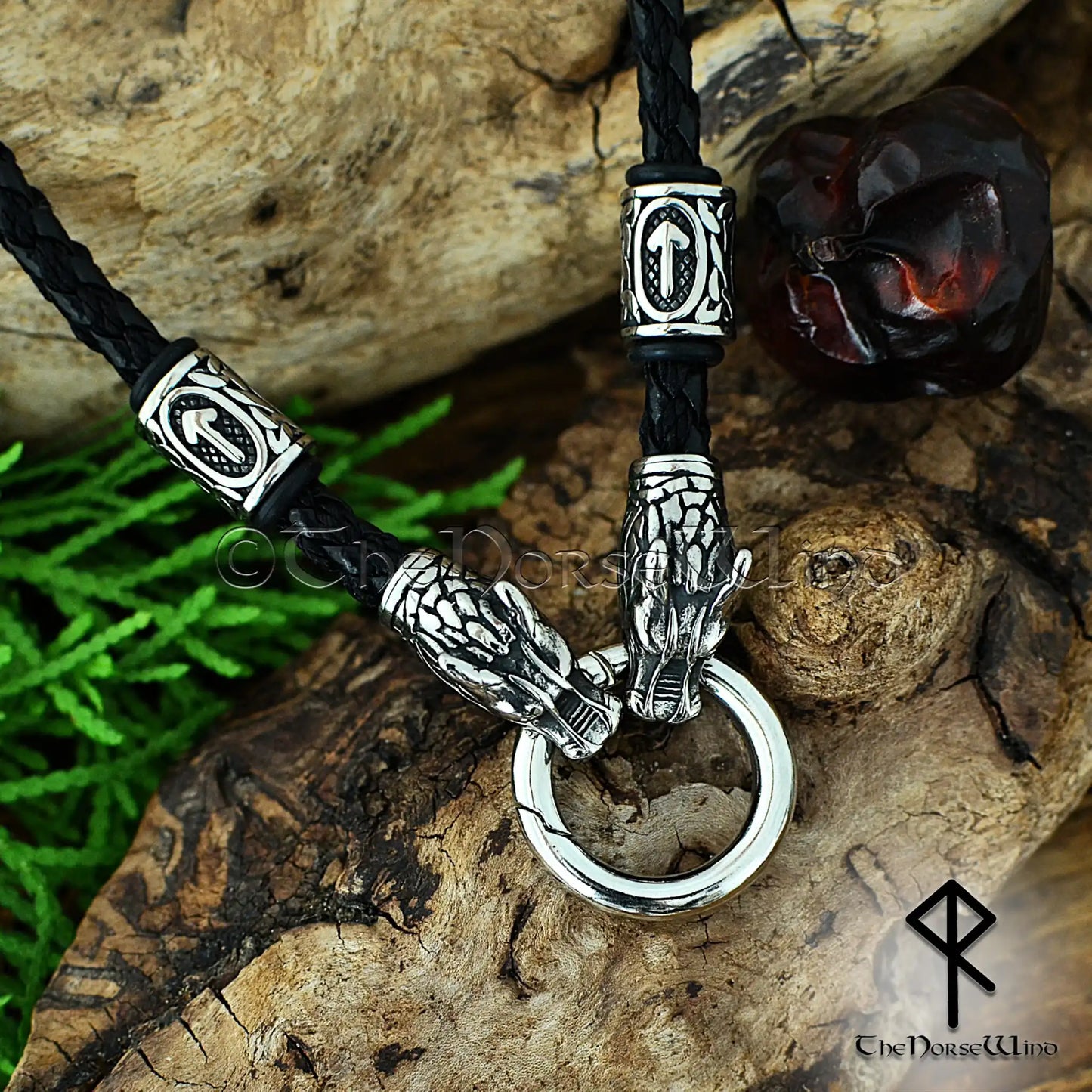 Fenrir Wolf Viking Leather Necklace – Custom O-Ring & Runes
