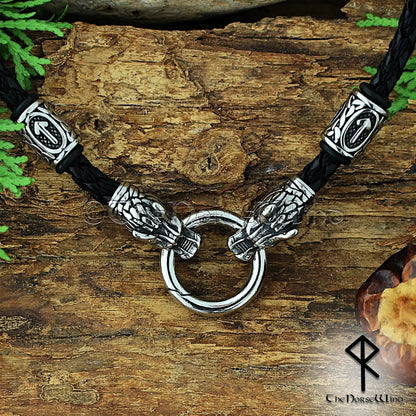 Fenrir Wolf Viking Leather Necklace – Custom O-Ring & Runes