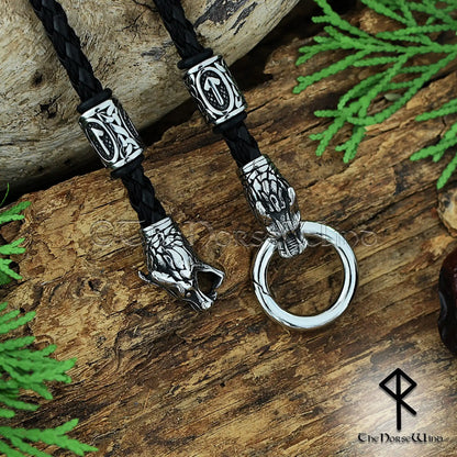 Fenrir Wolf Viking Leather Necklace – Custom O-Ring & Runes