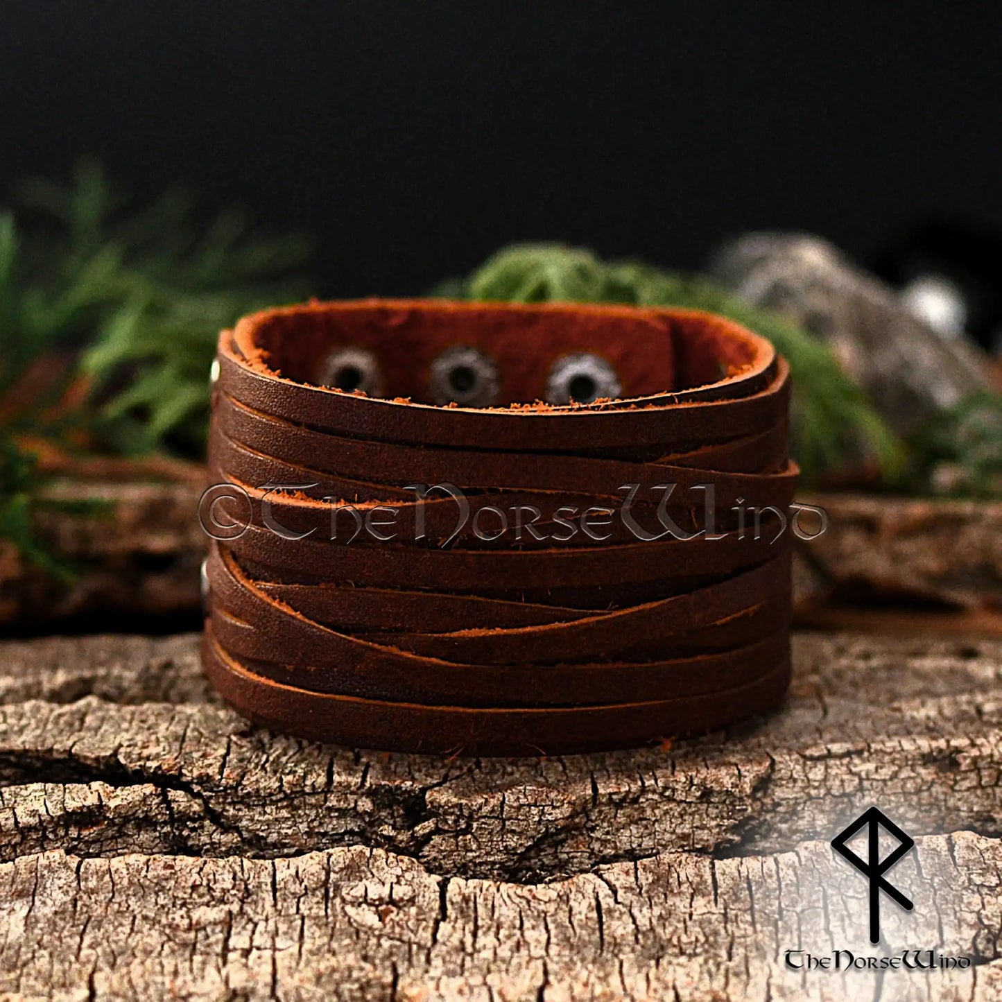 Viking Leather Wrap Bracelet, Wide Nordic Wristband