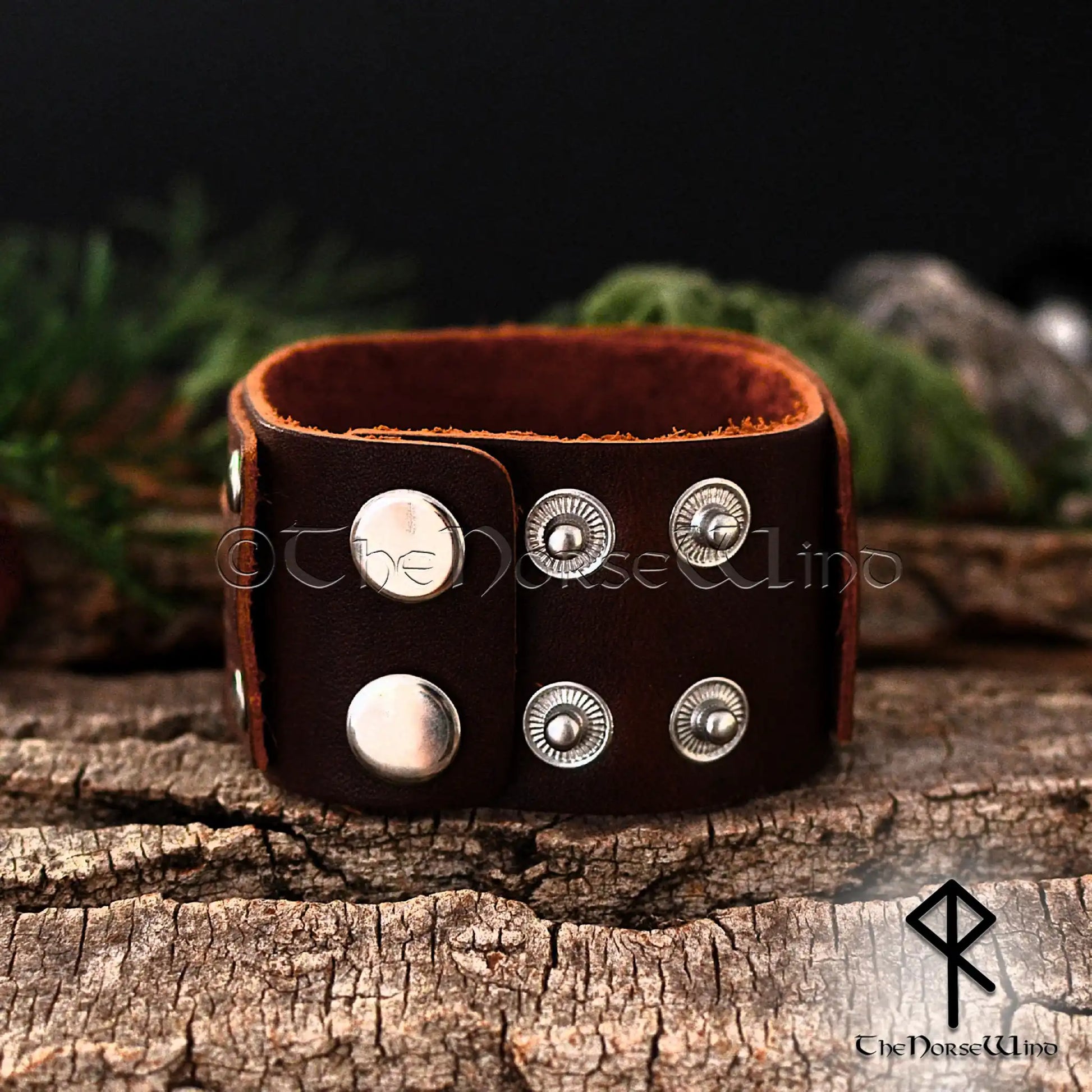 Viking Leather Wrap Bracelet, Wide Nordic Wristband