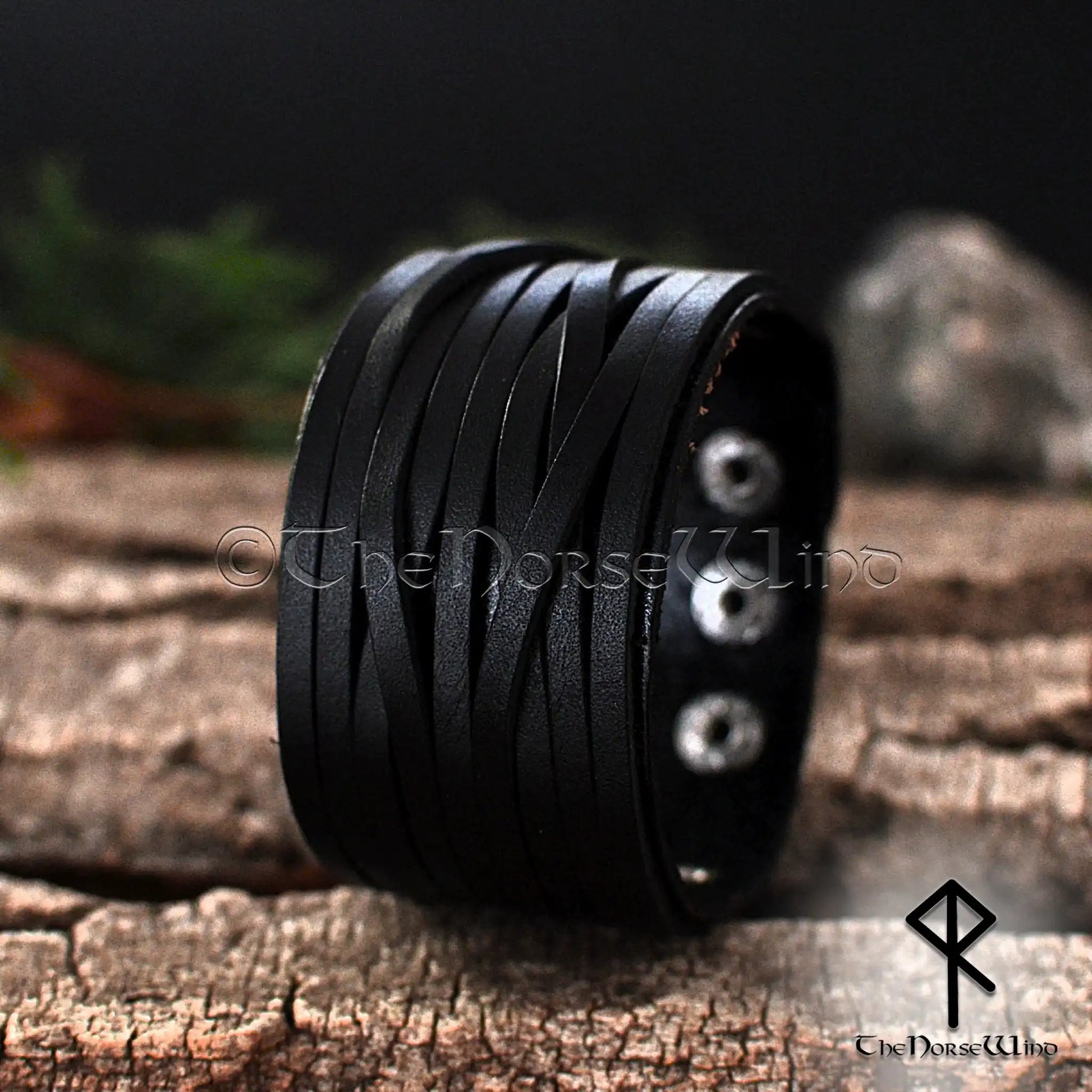 Viking Leather Wrap Bracelet, Wide Nordic Wristband