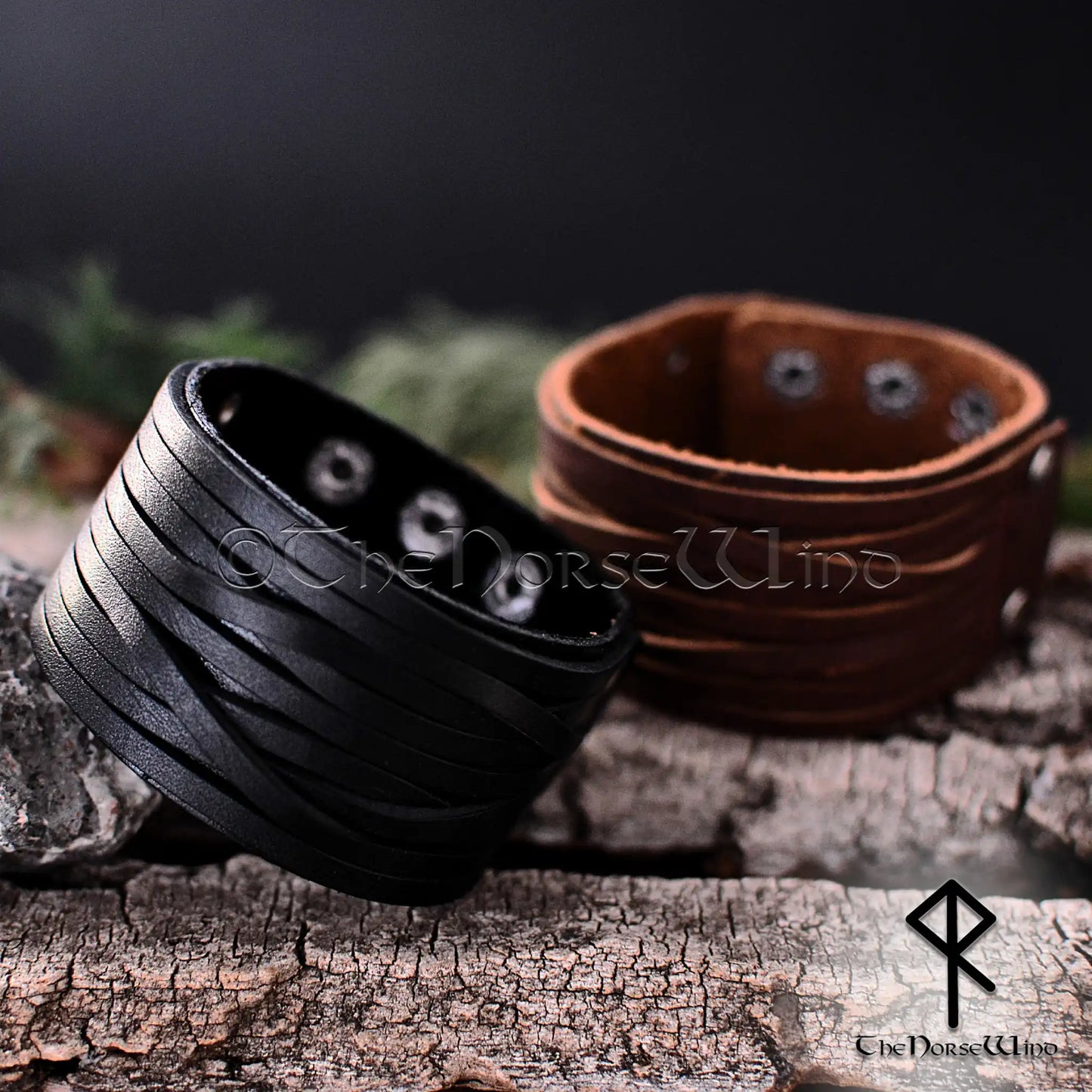 Viking Leather Wrap Bracelet, Wide Nordic Wristband