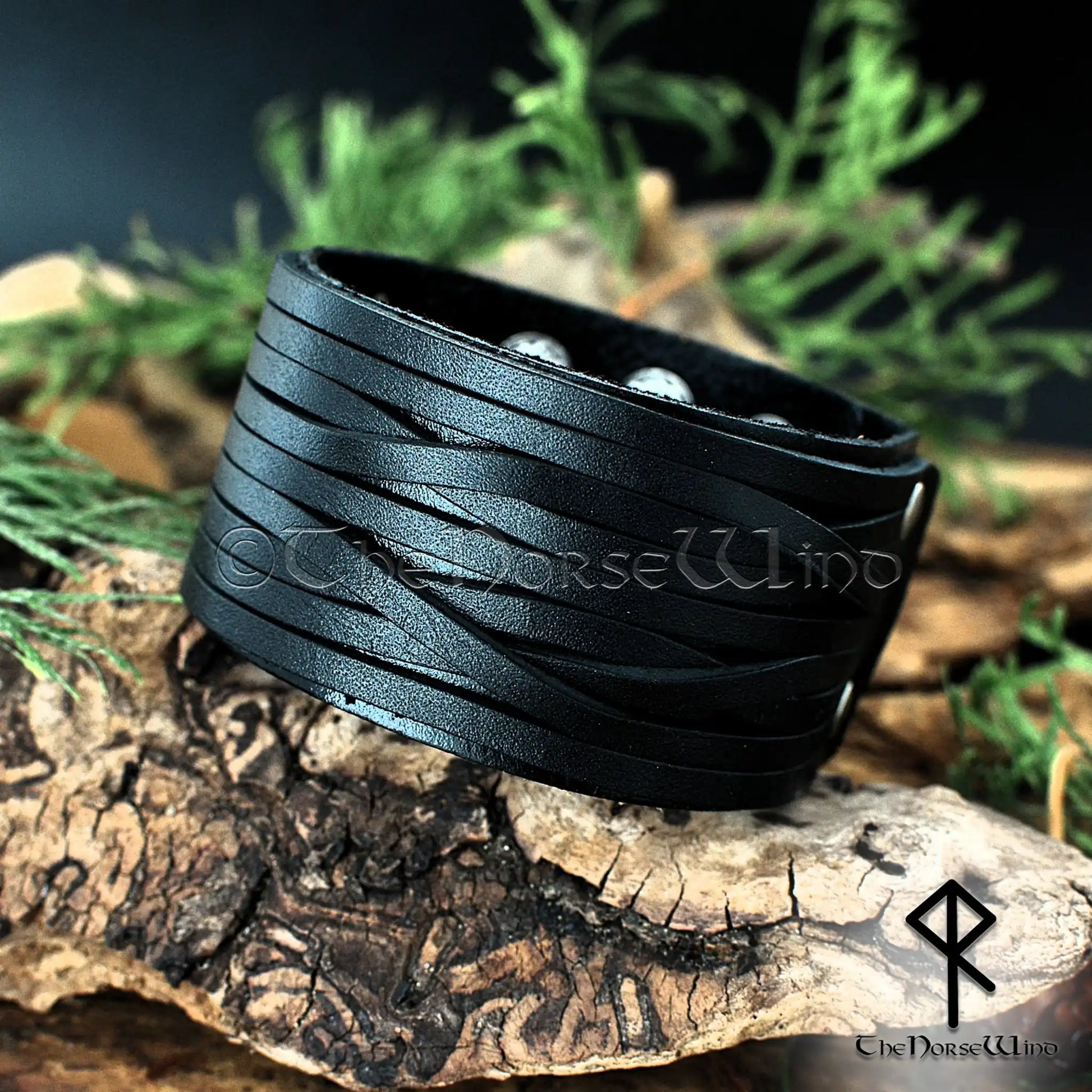 Viking Leather Wrap Bracelet, Wide Nordic Wristband