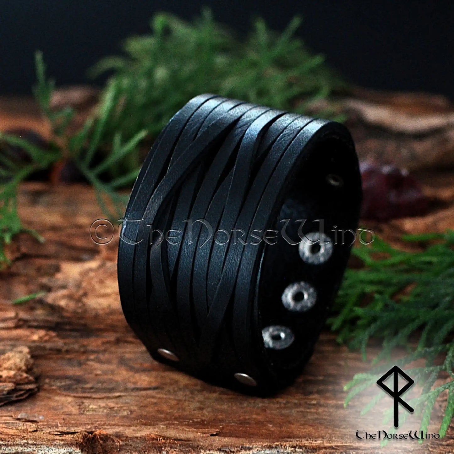 Viking Leather Wrap Bracelet, Wide Nordic Wristband