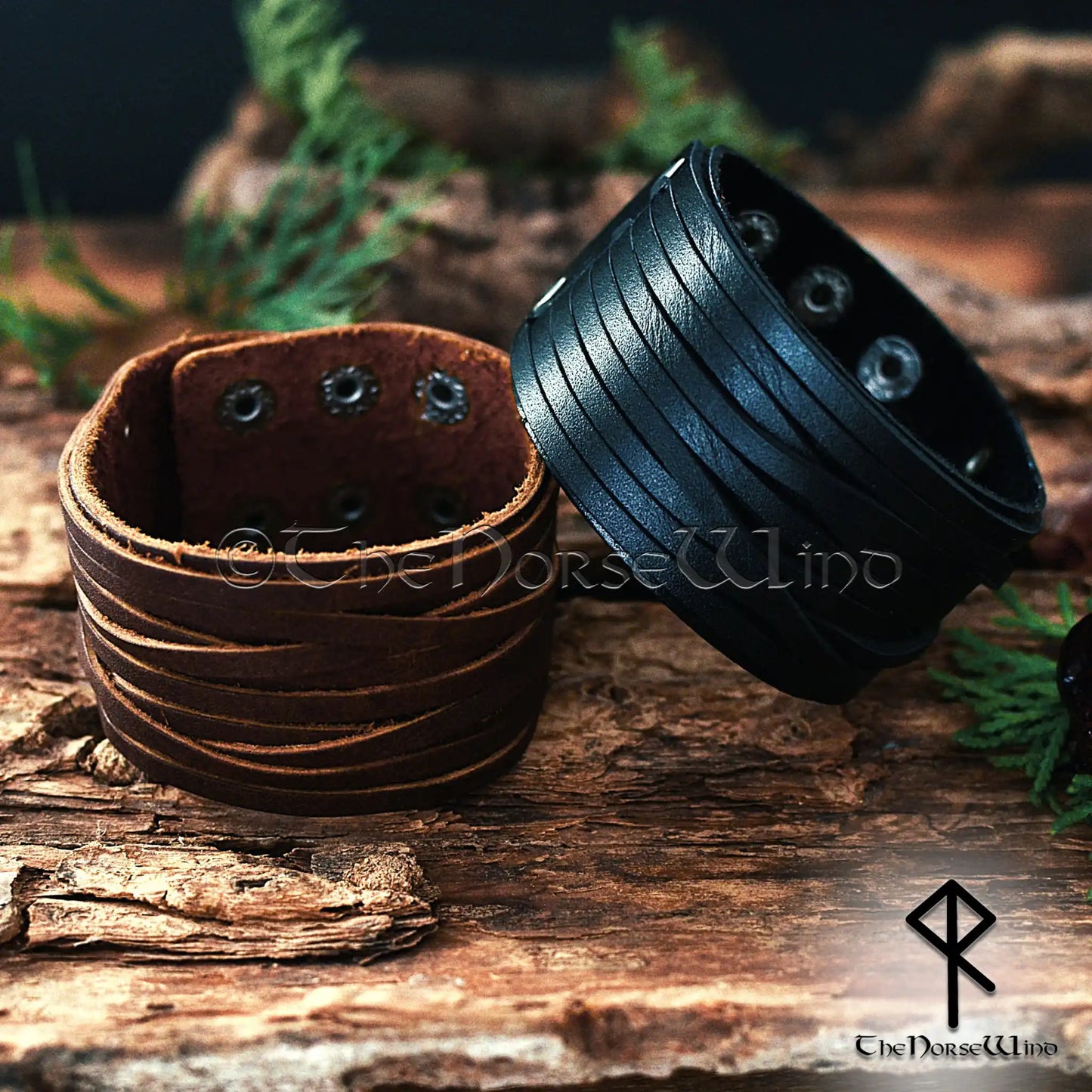 Viking Leather Wrap Bracelet, Wide Nordic Wristband