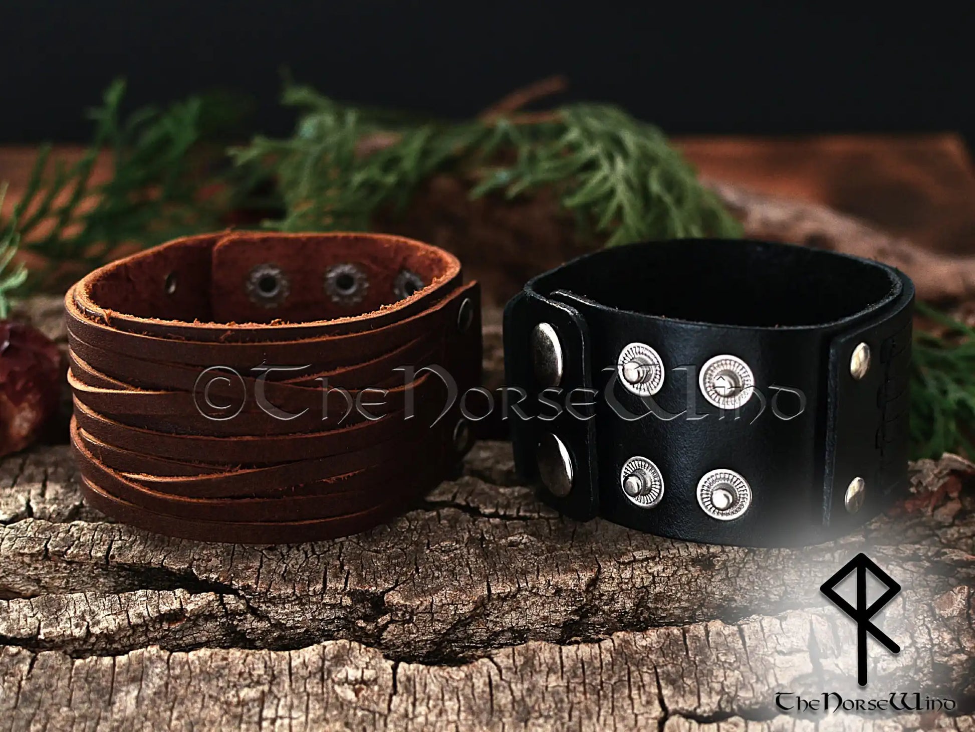 Viking Leather Wrap Bracelet, Wide Nordic Wristband