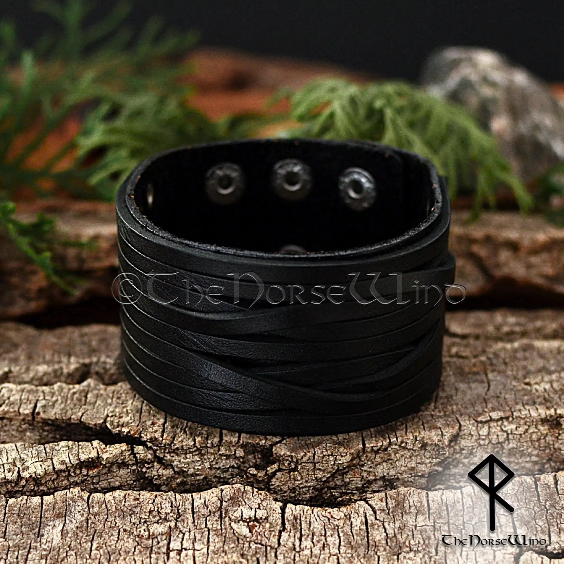 Viking Leather Wrap Bracelet, Wide Nordic Wristband