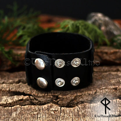 Viking Leather Wrap Bracelet, Wide Nordic Wristband