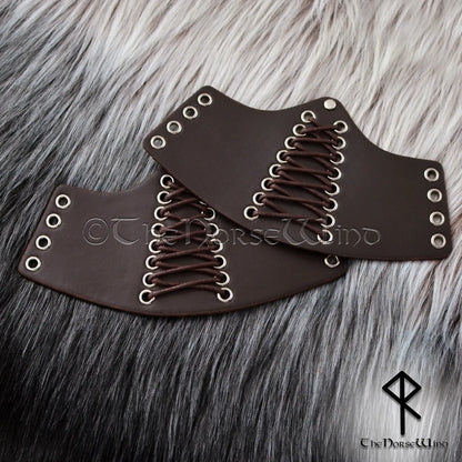 Viking Leather Wristband Bracers, Medieval Short Vambraces