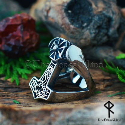 Thor's Hammer Viking Men's Ring - Mjolnir with Celtic Cross