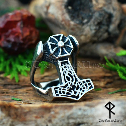 Thor's Hammer Viking Men's Ring - Mjolnir with Celtic Cross